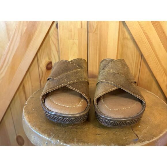 Born Teayo 30506 Women's 8M Brown Suede Leather Slide Wedge Crossover Sandals - Picture 3 of 10